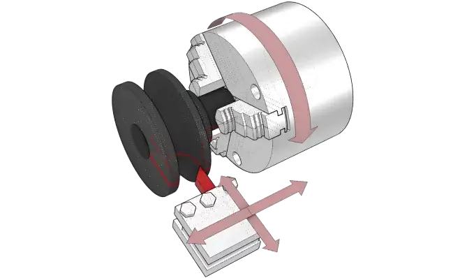 Illustration des CNC-Drehprozesses an einer Drehmaschine